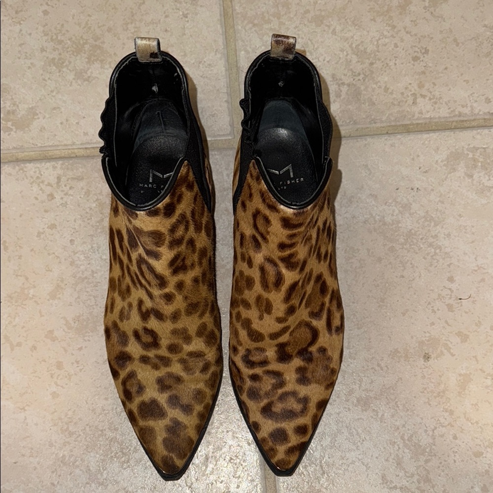 Marc Fisher Brown and Black Ankle Booties with Leopard Print - Picture 3 of 6
